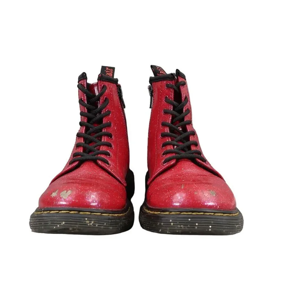 Dr Martens Shoes Kids 3 Boots Cosmic Glitter 1460 Junior Red Lace Up Zip Combat